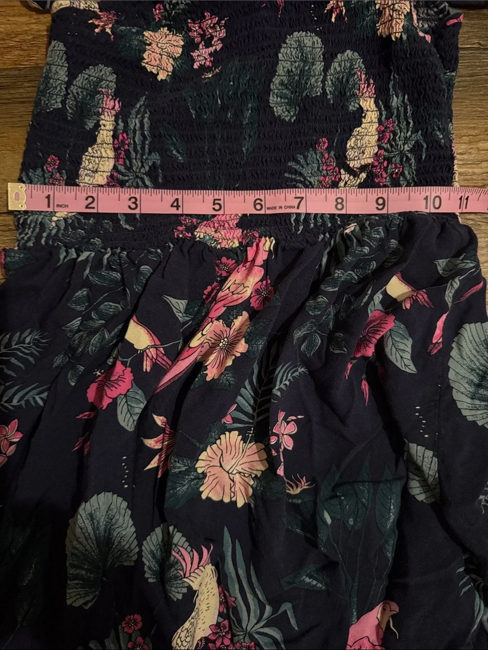 H&M Navy Floral Smocked Girl’s Dress with Pink & Green Accents